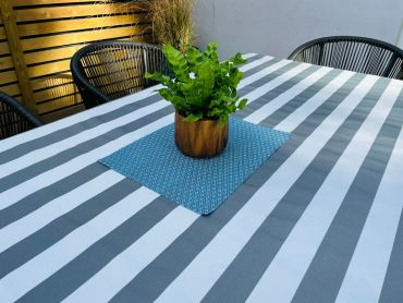 Grey and White Stripe Outdoor/Indoor Water Repellent Tablecloth 144cm Wide