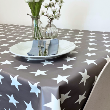 Grey and White Large Star PVC Vinyl Wipe Clean Tablecloth
