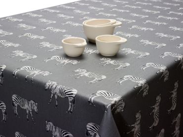 Smoke Grey Zebra Wipe Clean Matte Finish Oilcloth Tablecloth