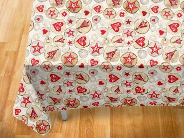 Christmas Hearts and Trees PVC Vinyl Wipe Clean Tablecloth