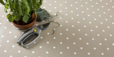 Dotty Taupe Polka Dot Oilcloth Wipe Clean Tablecloth