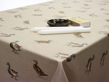 Ducks / Mallards Natural Beige Oilcloth Wipe Clean Tablecloth Matte Finish