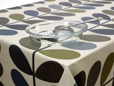 30% OFF - 132cm x 200cm - Black Markings - Parasol Hole - Orla Kiely Multi-Stem Moss Floral Oilcloth Tablecloth
