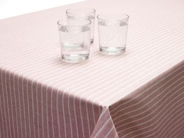 25% OFF - 180cm Diameter Round - Centre Seam - Elasticated Edges - Pink and White Stripes Matte Finish Wipe Clean Oilcloth Tablecloth