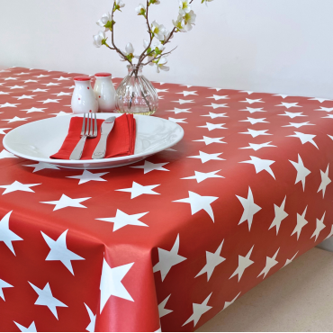 Red and White Large Star PVC Vinyl Wipe Clean Tablecloth