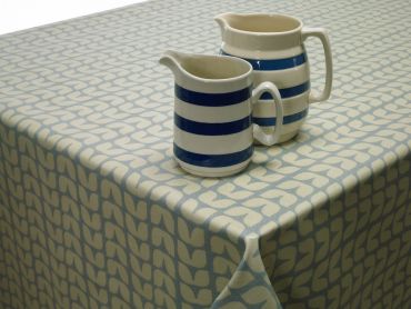 Retro Blue Small Tulips Oilcloth Wipe Clean Tablecloth