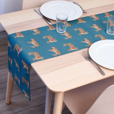 Teal Tigers 100% Cotton Fabric Table Runner 
