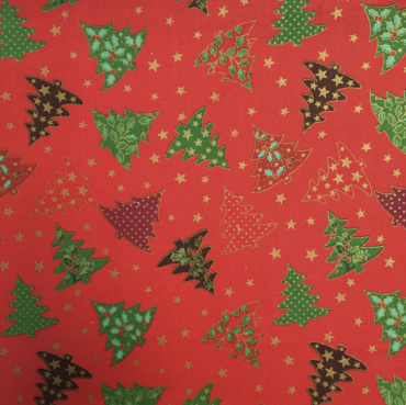 Red Festive Christmas Trees Crafting and Quilting Cotton Fabric