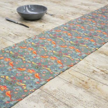 William Morris Strawberry Thief Grey 100% Cotton Lightweight Fabric Table Runner