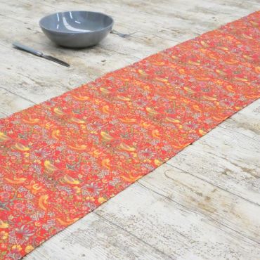 William Morris Strawberry Thief Red 100% Cotton Lightweight Fabric Table Runner