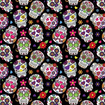 100% Cotton Crafting and Quilting Fabric - Day of the Dead Sugar Skulls Black Fabric
