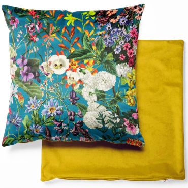 Summer Floral Teal Velvet Cushion Cover
