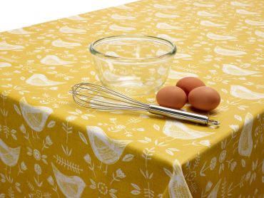 Narvik Ochre Yellow Birds Scandinavian Matt Finish Oilcloth Wipe Clean Tablecloth