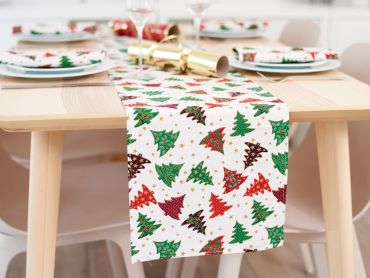 Cream Red Green Christmas Trees Christmas 100% Cotton Fabric Table Runner