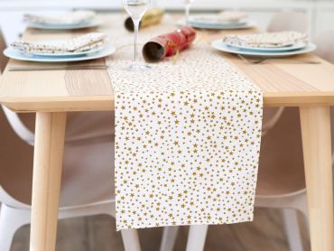 Cream and Gold Christmas Stars Christmas 100% Cotton Fabric Table Runner