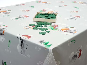 Grey Christmas Snowmen, Penguins and Polar Bears PVC Vinyl Wipe Clean Tablecloth