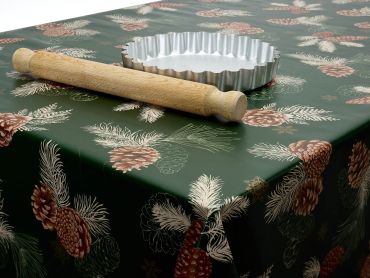 Childrens Beige Gold Silver Baubles Christmas Vinyl Pvc Wipeclean Tablecloth 