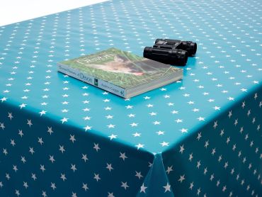 Turquoise Blue Little Star PVC Vinyl Wipe Clean Tablecloth