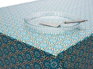 Duck egg Teal Floral Mosaic PVC Vinyl Wipe Clean Tablecloth