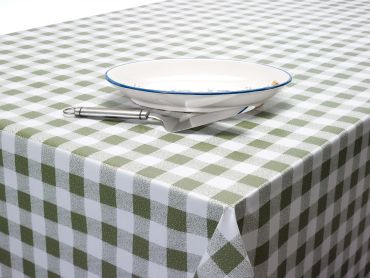 Olive Green and White Gingham PVC Vinyl Wipe Clean Tablecloth