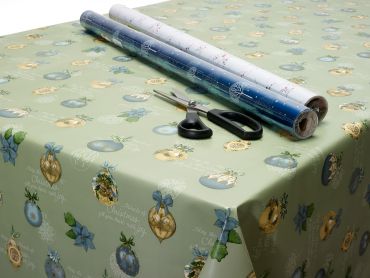 White Gold Silver Christmas Decorative Baubles Wipe Clean Oilcloth Tablecloth 
