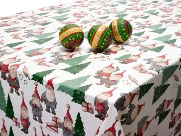White Elves and Christmas Trees PVC Vinyl Wipe Clean Tablecloth