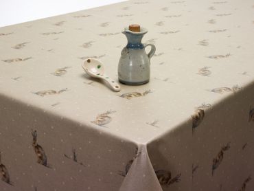 Rabbits / Hares Natural Beige Oilcloth Wipe Clean Tablecloth Matte Finish