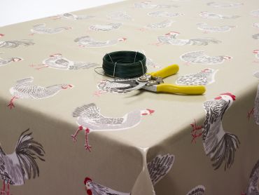 Sage Chickens Roosters Oilcloth Tablecloth