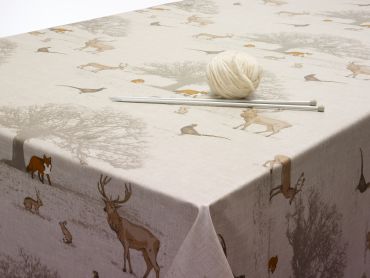 Beige Woodland Animals Oilcloth Wipe Clean Tablecloth Matte Finish