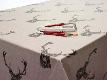 Stags Natural / Beige Heads Oilcloth Wipe Clean Tablecloth