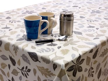Taupe Duck Egg Sage Leaf Floral Oilcloth
