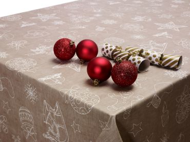 Taupe Beige Reindeers and Gingerbread Christmas PVC Vinyl Wipe Clean Tablecloth