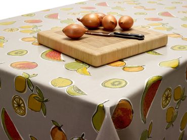 Taupe Multi Fruits Oilcloth Wipe Clean Tablecloth