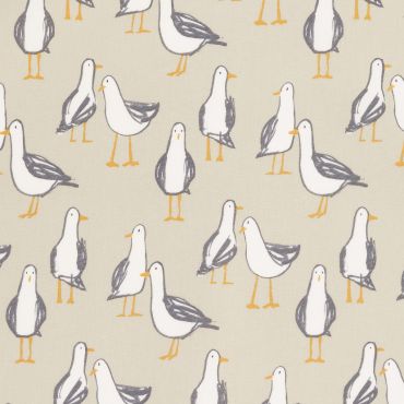 Taupe and White Seagulls Nautical 100% Cotton Curtain and Upholstery Fabric