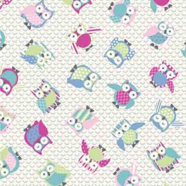 Crafting Quilting Cotton Fabric Pink Duck Egg Owls