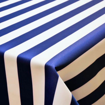 Blue and White Stripe Outdoor/Indoor Water Repellent Tablecloth 144cm Wide