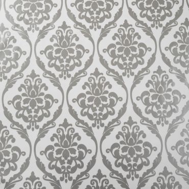 Large White and Silver Damask PVC Vinyl Wipe Clean Tablecloth