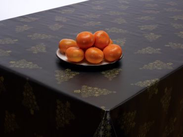 Black and Gold Christmas Trees PVC Vinyl Wipe Clean Tablecloth