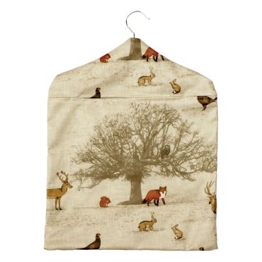 Beige Woodland Animals Wipe Clean Oilcloth Peg Bag
