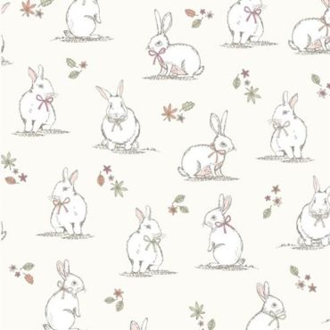 Crafting Quilting Cotton Fabric Cream Bunny Rabbits