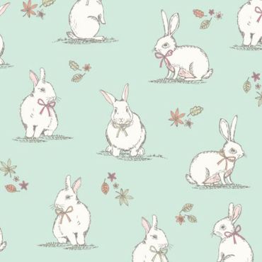 Crafting Quilting Cotton Fabric Duck Egg Woodland Rabbits