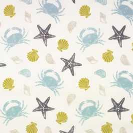 Duck Egg Grey Seashells & Crabs Oilcloth Wipe Clean PVC Vinyl Tablecloth Cover