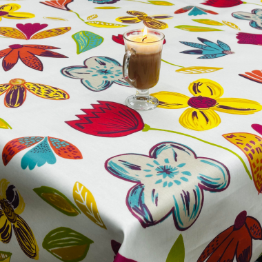 Funky Flowers Matt Finish Wipe Clean Oilcloth Tablecloth