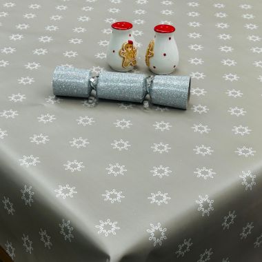 Grey With Snowflakes PVC Vinyl Wipe Clean Tablecloth