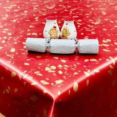 Christmas Red With Gold Confetti PVC Vinyl Wipe Clean Tablecloth