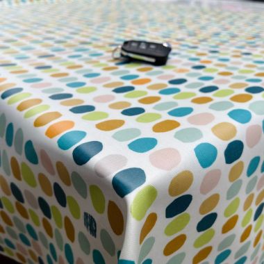 Pastel Funky Polka Dot Oilcloth Finish Wipe Clean Tablecloth