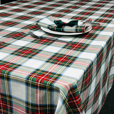 Cream Red and Green Tartan Christmas Festive Fabric Tablecloth