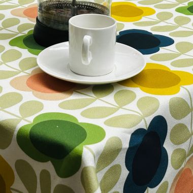 Orla Kiely Summer Floral Multi WITH BIAS-BINDING HEMMED EDGING Matte Finish Wipe Clean Oilcloth Tablecloth
