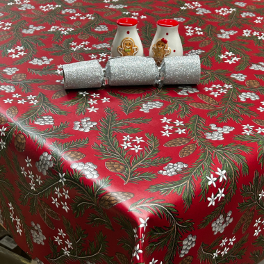 Deep Red Festive Christmas Wreath PVC Vinyl Wipe Clean Tablecloth