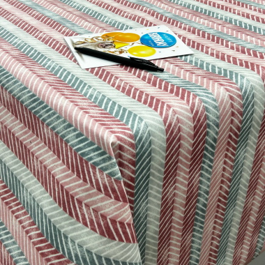 Pink Pastel Zig Zags Stripe Matt Finish Wipe Clean Oilcloth WITH BIAS-BINDING HEMMED EDGING Tablecloth